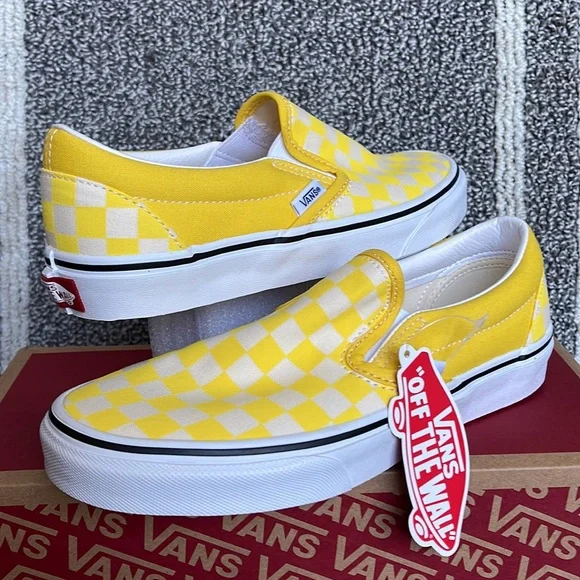 Vans Classic Slip-On Checkerboard Cyber Yellow True White Men’s - Picture 9 of 16